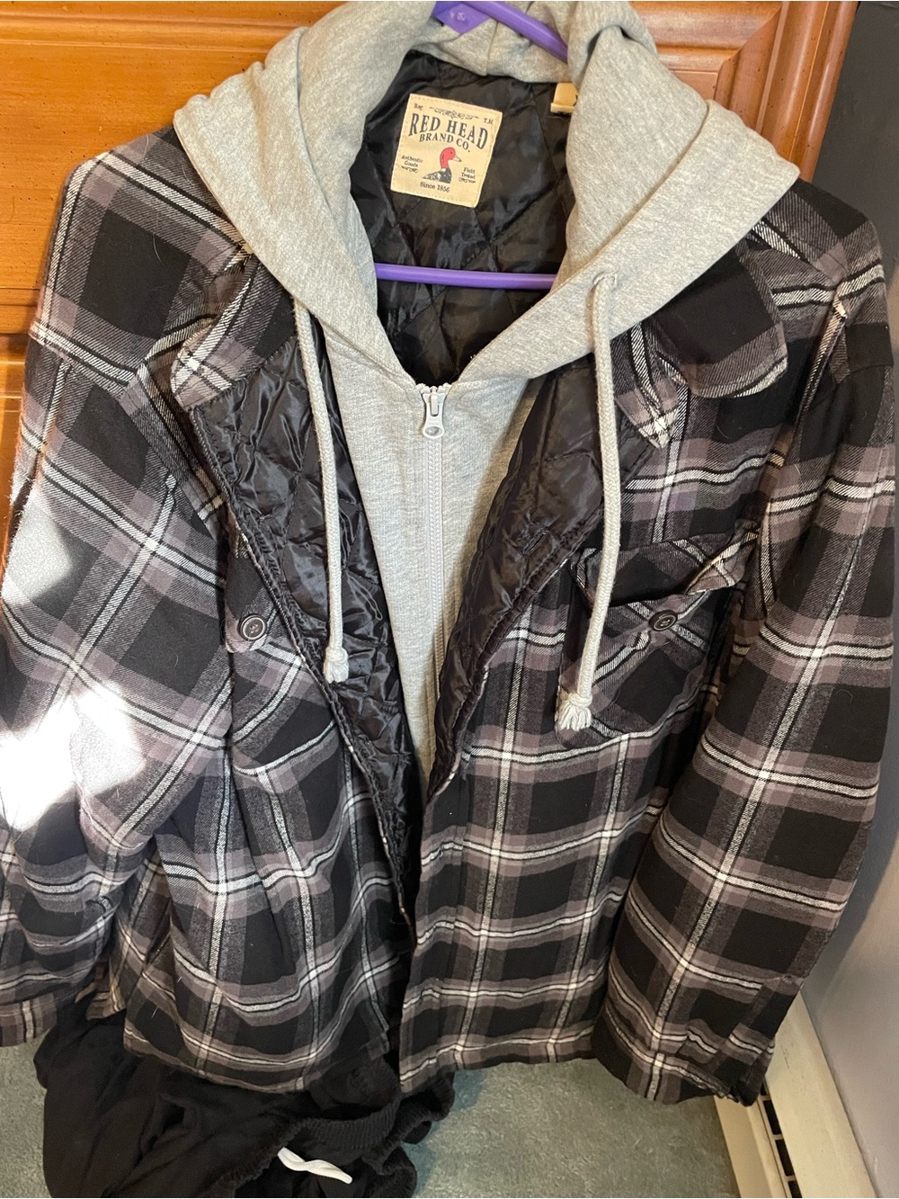 Red Head Black & Gray Plaid Hooded Jacket